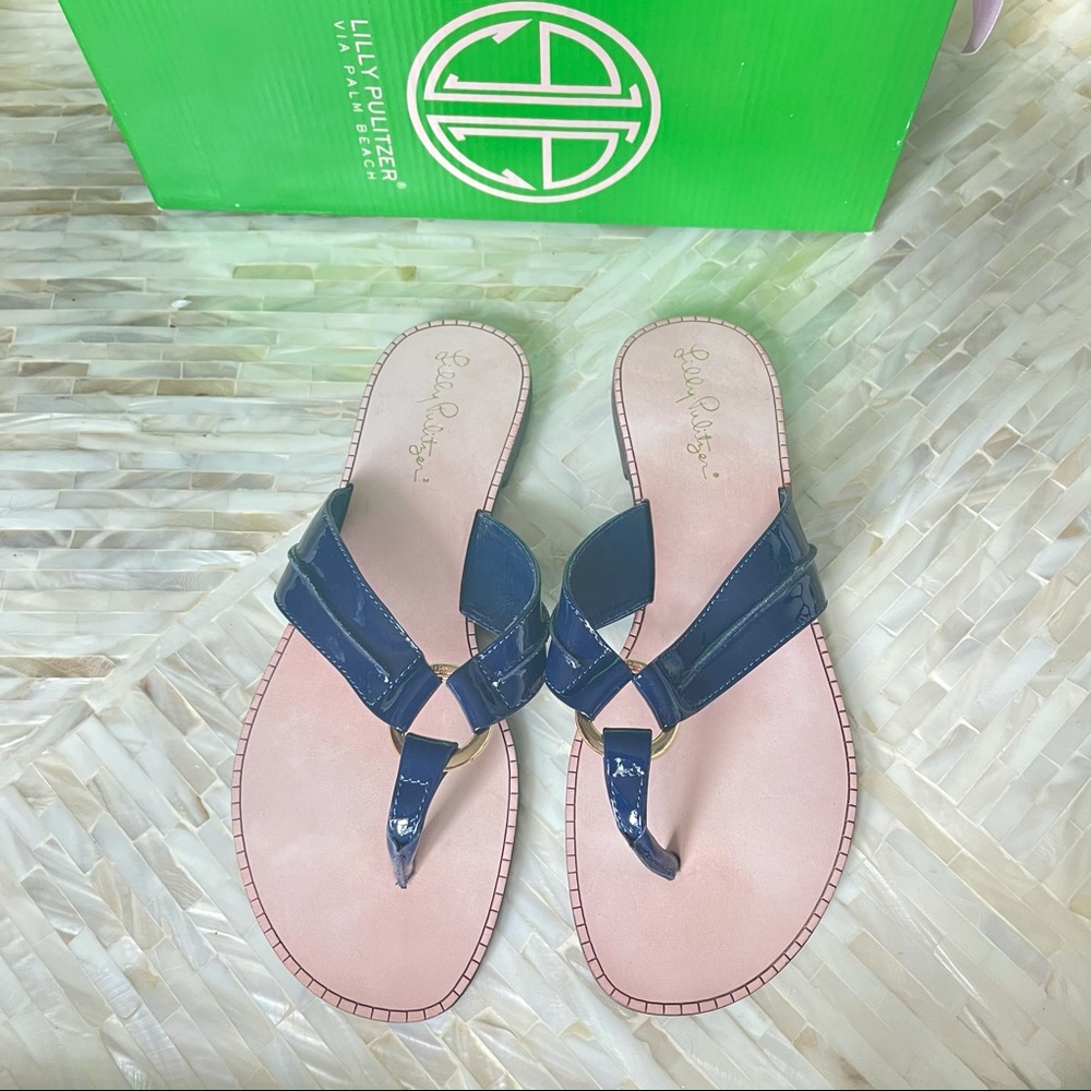 Lilly Pulitzer McKim Sandal Navy Patent Leather